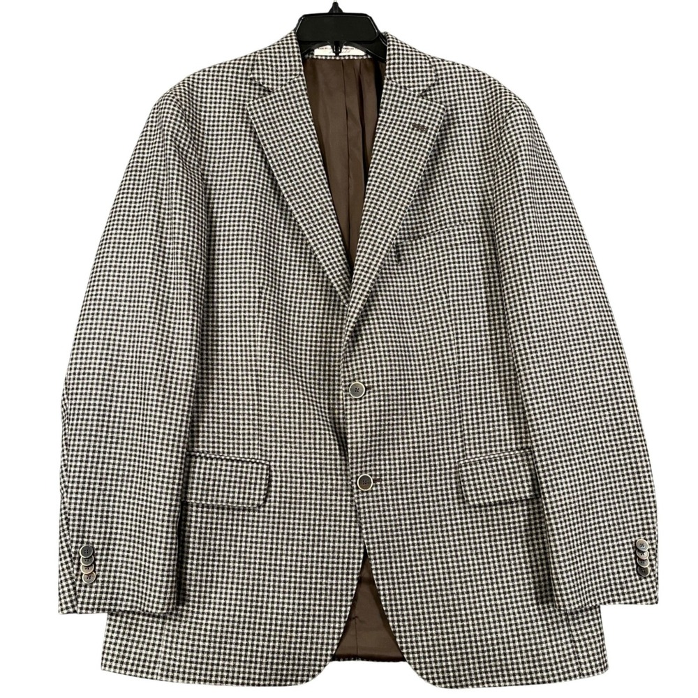 Hardwick Sport Coat Mens 43R Wool Check Houndstooth Brown Cream Made in USA